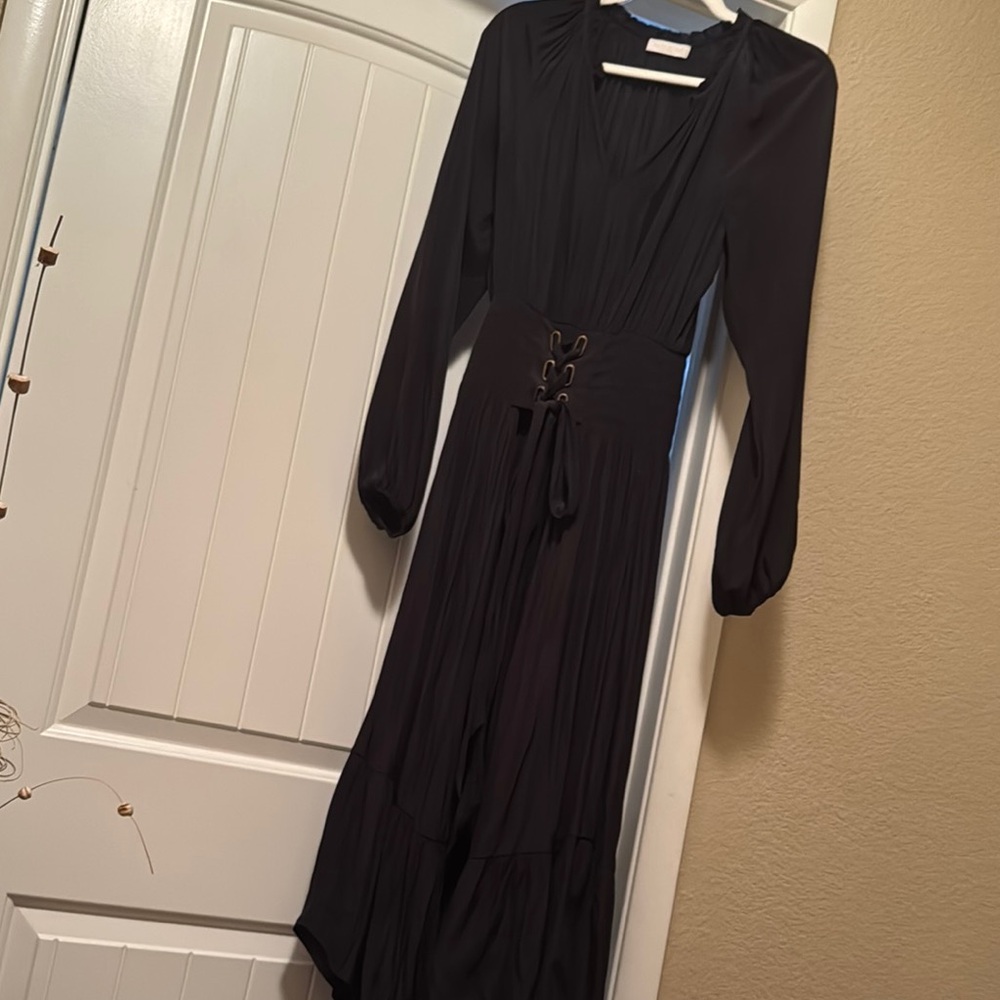 Ramy Brook Blue Plunge Neck Bishop Sleeve Gown